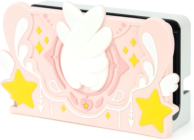 GEEKSHARE Soft Silicone Faceplate Cover for Switch/OLED Charging Dock, Anti-Scratch Dock Cover- Star Wings Series (Pink) - Image 1